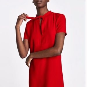 Zara red tie neck dress